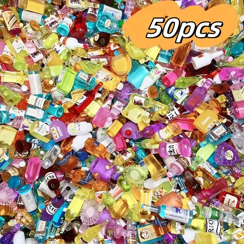 50 Stück Mini-Getränkeflasche für Puppenhaus-Dekoration, DIY-Handyhülle, Weinflasche, Puppenhaus-Dekoration