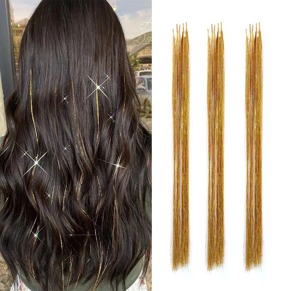 Extensión de cabello brillante, cabello falso, cabeza sintética, arcoíris, 24 pulgadas, pluma, 10 piezas