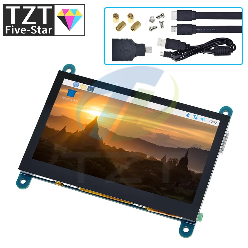 Imagem -05 - Tzt-touch Control Painel de Tela Capacitiva Monitor Ips para Raspberry pi Usb Hdmi Display Lcd 800*480 Pontos 43 Polegadas