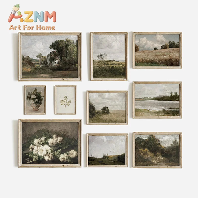 American Style Calm Country Field Sky Vase Canvas Painting Wall Art Pictures Vintage Posters and Prints for Living Room Decor