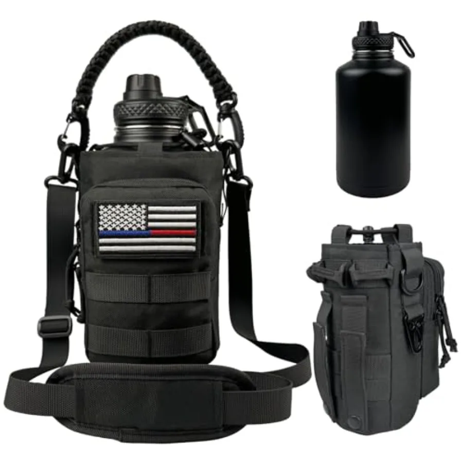 

Insulated Water Bottle - Half Gallon Water Bottle with Sleeve Military Stainless Steel Water Jug with Handle for Men Sports Wor