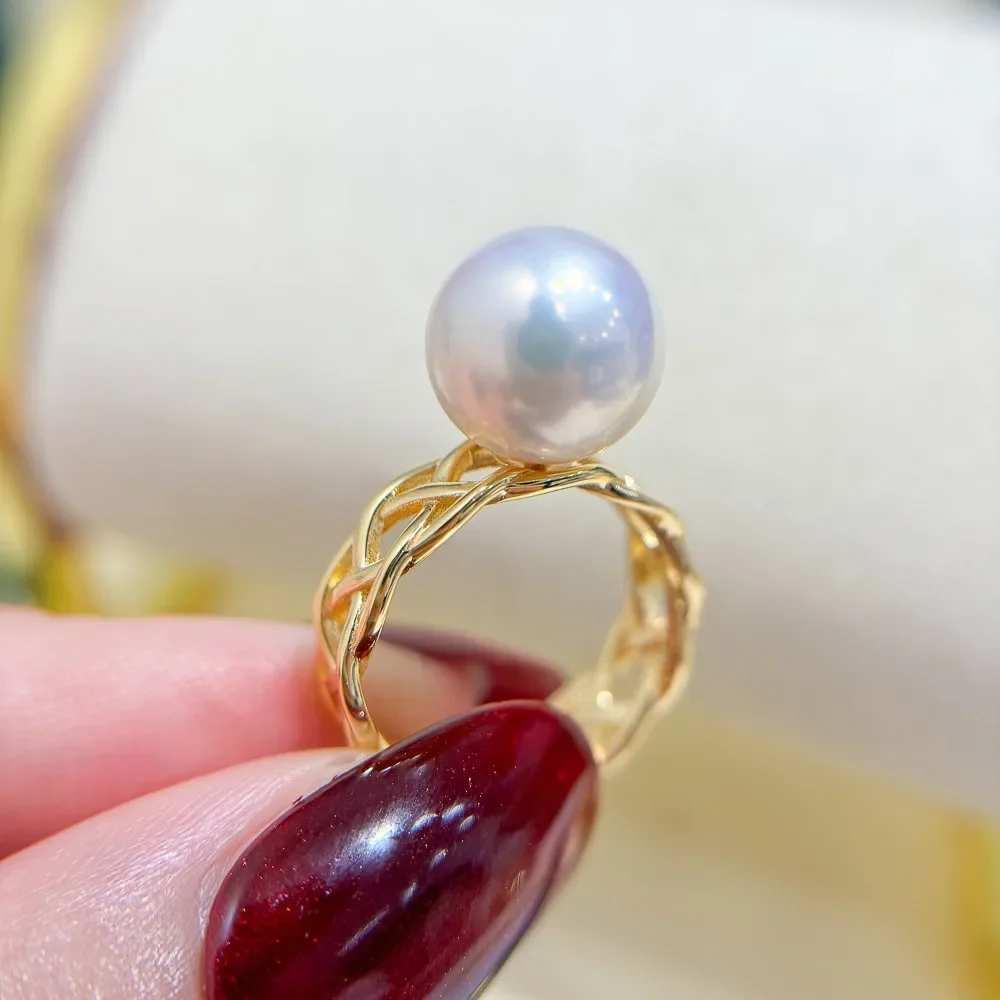 

Solid S925 Sterling Silver Pearl Ring Setting For Women DIY Handmade Adjustable Ring Material Fine Jewelry Accessories SJ016