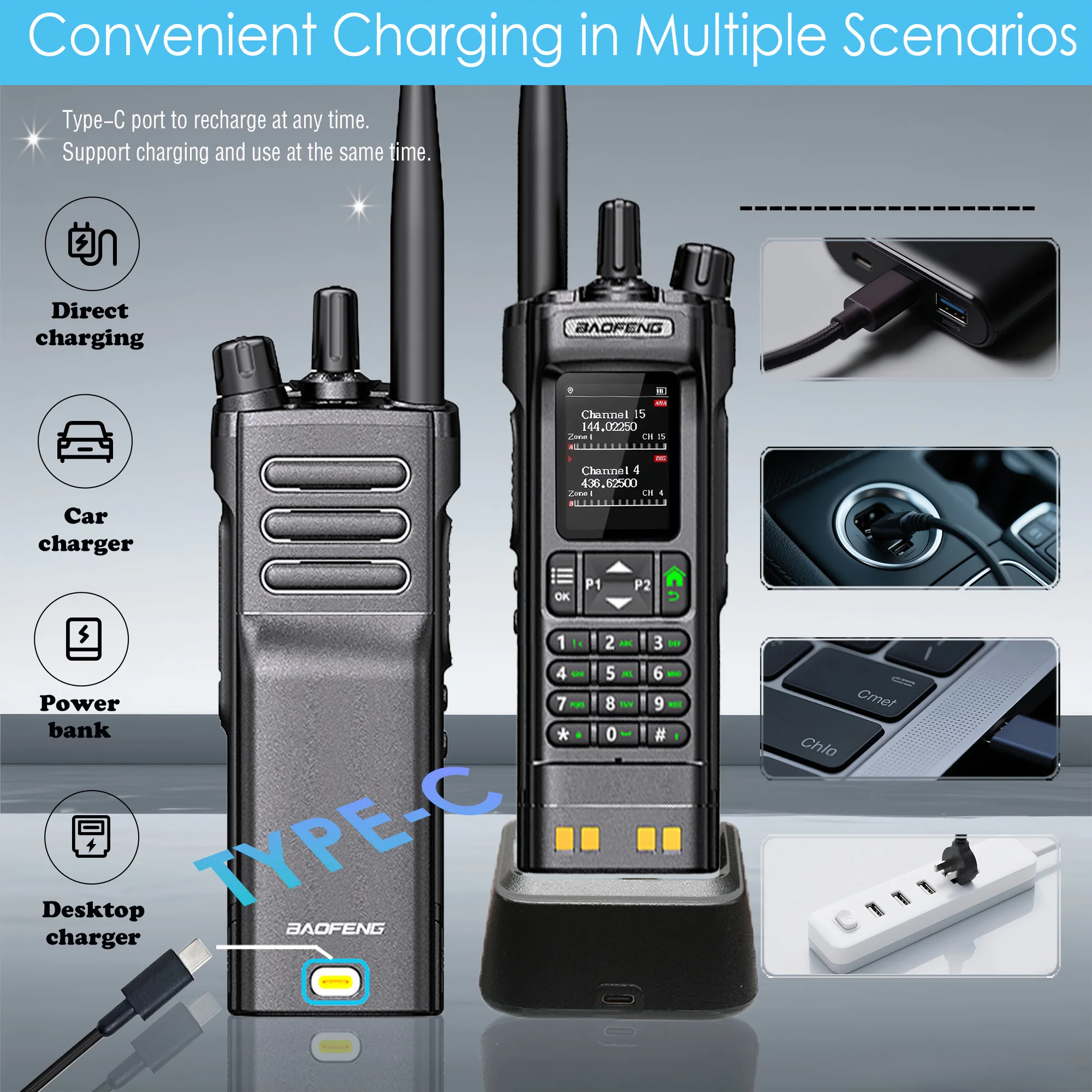 Baofeng DM32 DMR Ham Radio 10W Talkie-walkie longue portée |   VHF/UHF double bande |   GPS et USB-C rechargeables |   Radio bidirectionnelle pour Outdo