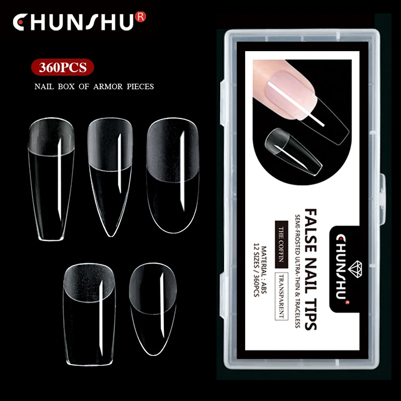 CHUNSHU 360Pcs False Nail Tips For Extension Semi Abrasive Press On Nails Square Coffin Ultrathin Water Drop Long Fake Nails DIY