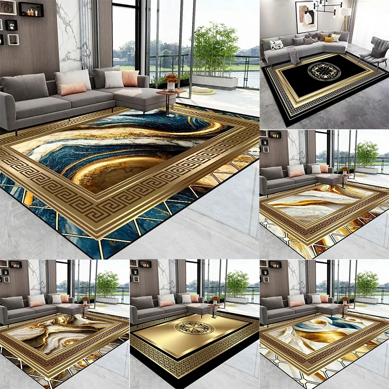 Nordic Luxury Living Room Carpets Gold Black Geometric Rugs for Bedroom Sofa Table Beside Large Area Rug Home Decor Mats Tapete