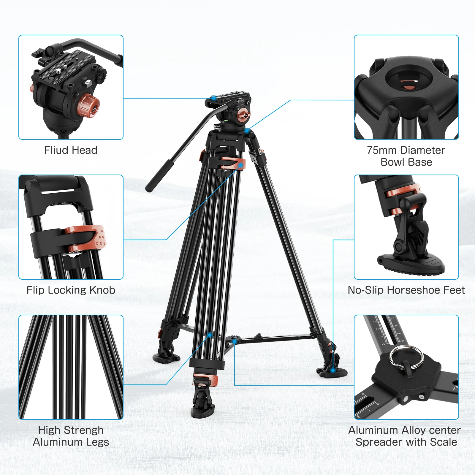 Desview Professional Camera Tripod Heavy Duty Hydraulic Head Ball for DSLR Camera Recording & Shooting Aluminium Tripod with Bag