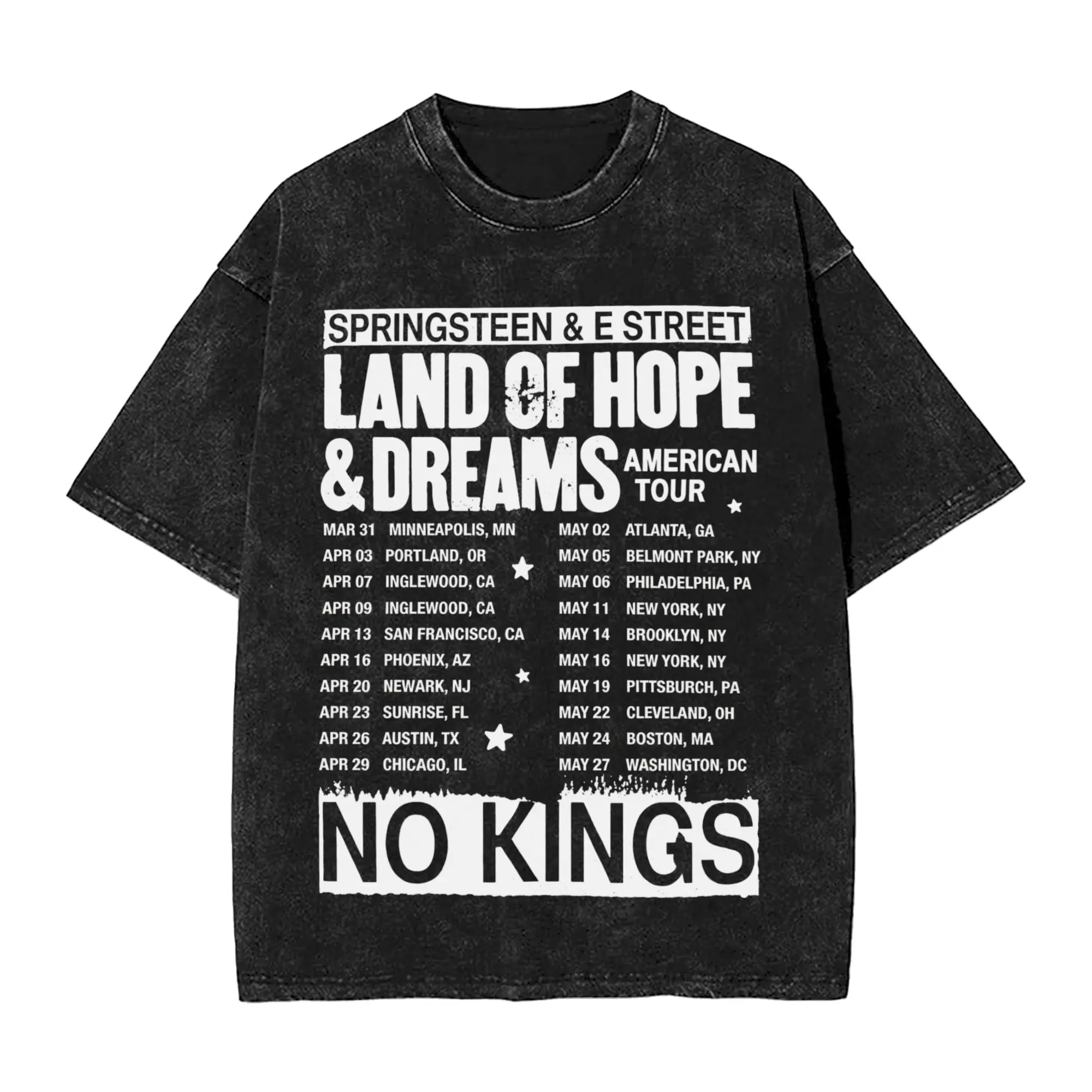 Camiseta vintage estilo Harajuku con efecto lavado de Bruce Springsteen y The E Street Band Tour 2026 para hombre y mujer, camiseta de hip-hop de manga corta
