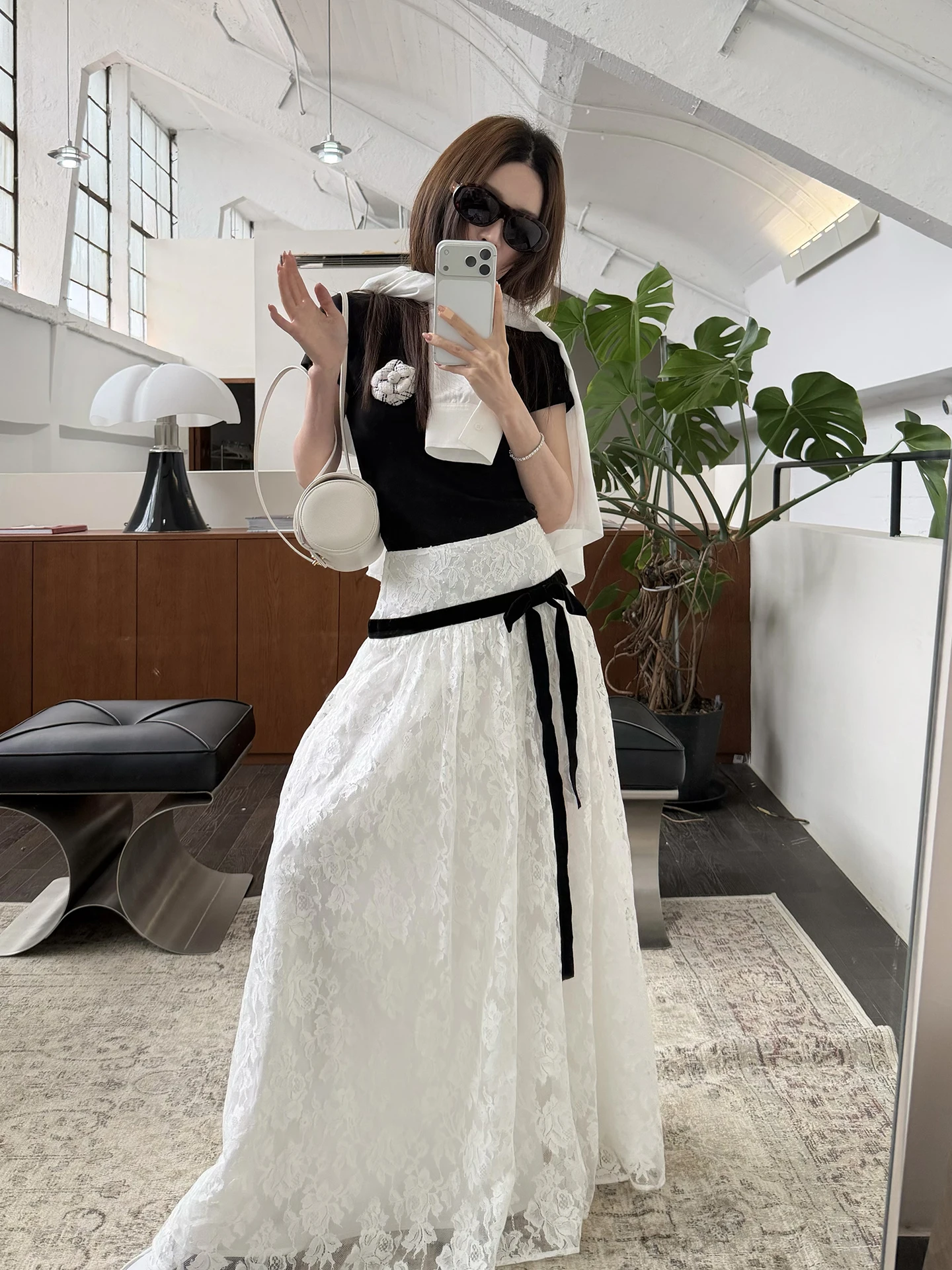 

Princess Diary Style High Waist Lace Knot Color Block A-Line Slim Long Skirt Women's Premium Quality Cotton Blend
