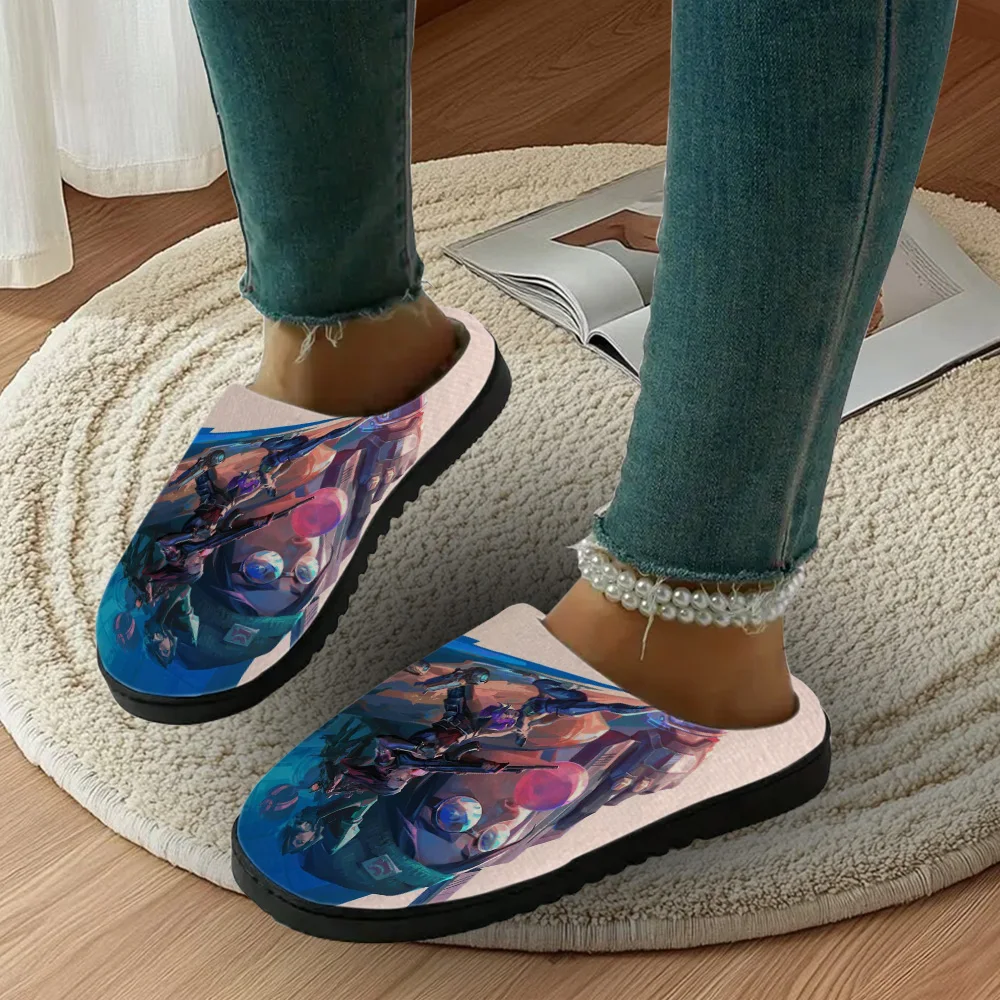 

Популярные игровые домашние хлопковые тапочки Valorants на заказ, мужские и женские сандалии, камуфляжные плюшевые повседневные теплые тапочки для спальни