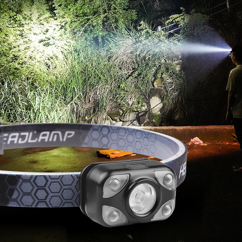 JIASHUAIXIN XTE LED Strong Spotlight 5-LED Red Light Warning Outdoor Lightweight Headlamp Three-Mode Source Headlamp