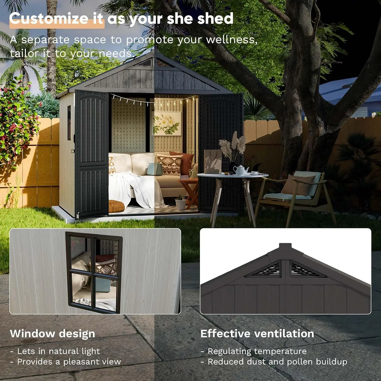 Patiowell 8x6 FT Plastic Outdoor Storage Shed with Floor, Beige