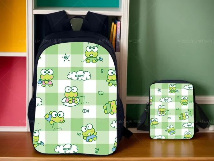 

Sanrio Unisex Boy Girl 2 in 1 School Bag and Insulated Lunch Box Set,Keroppi Backpack Large Capacity Knapsack for Student
