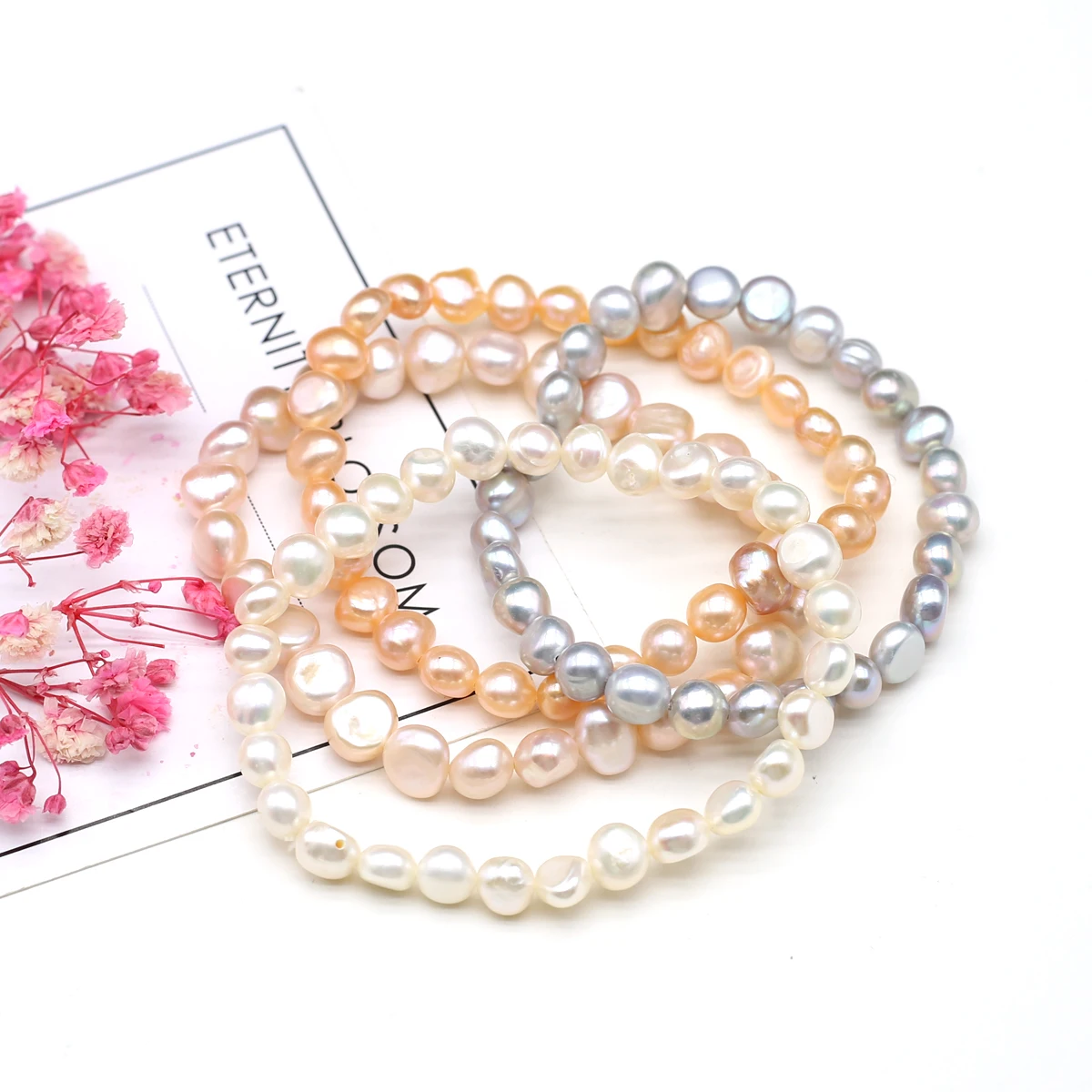 100% Natural Pearl Bracelet Charms Elastic Rope Real Pearl Bracelets for Girl Friend Pearl Size 8-9 mm