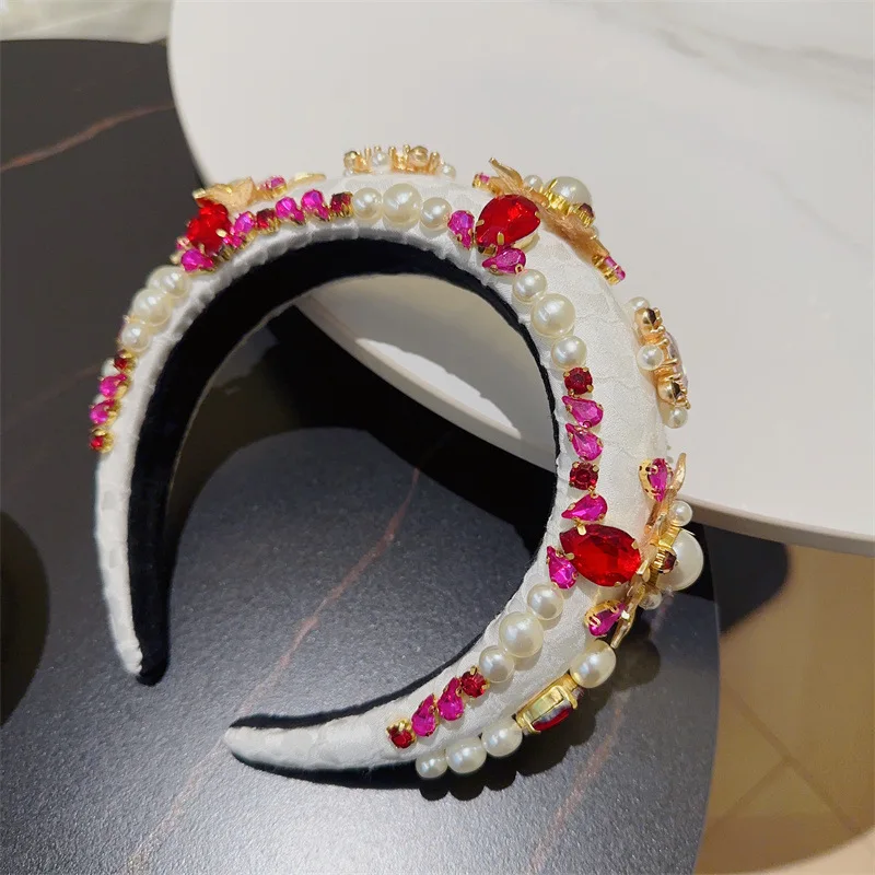 Headband Rhinestone Hair Headbands Baroque Wedding Women Crystal Hoops Beaded Hairband Sponge Headdress Hoop Padded Headpiece