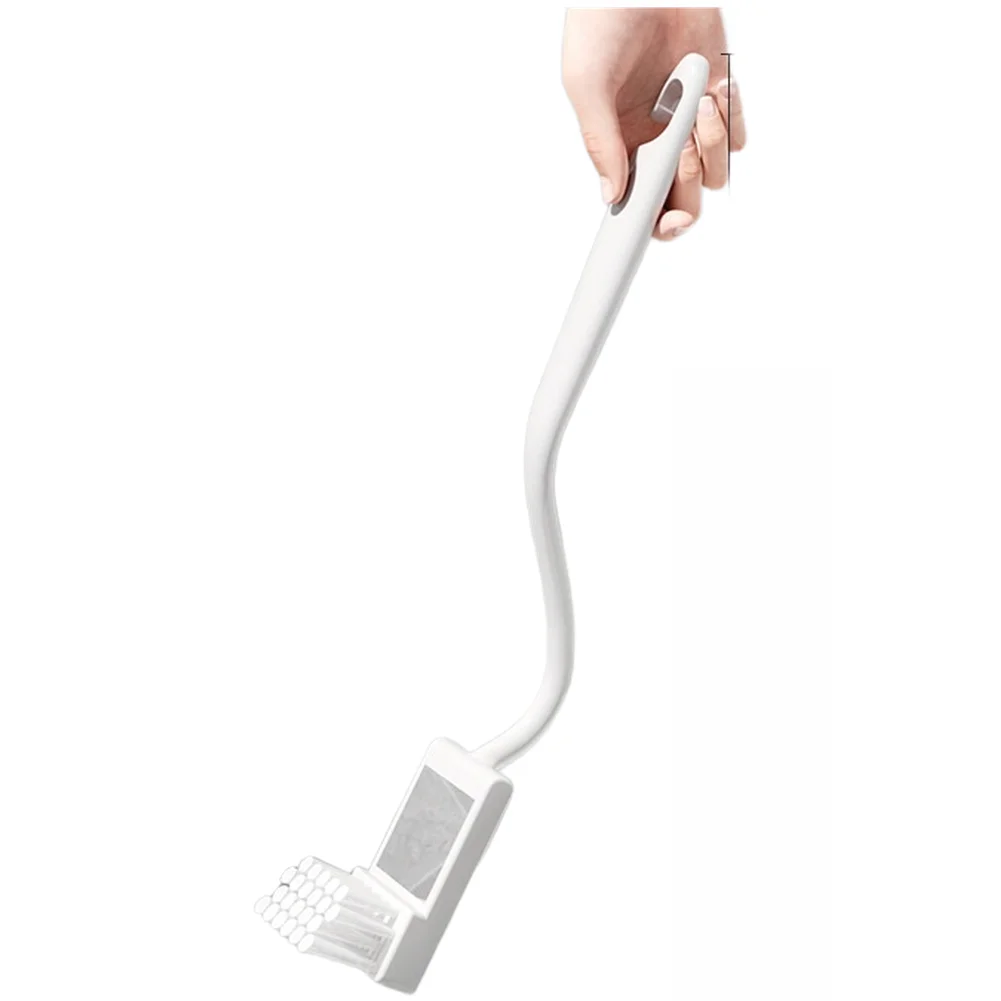 Curved Handle Toilet Brush with Extended Length and Reflective for zone to Improve Coverage and Inspection in Narrow Bowl
