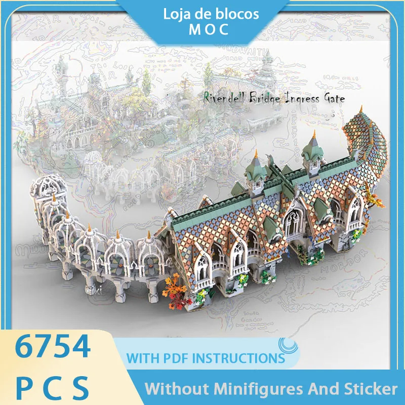 Exquisite new products, MOC building block ring model, entrance bridge door and tower hall, modular technology, holiday gifts, t