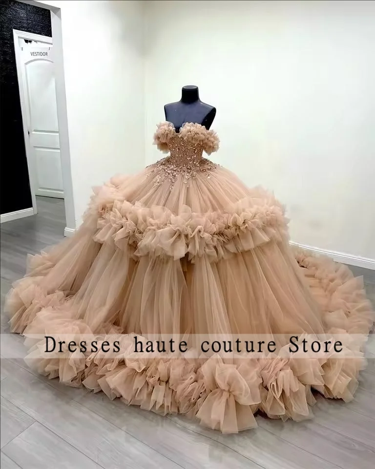 New Blue Tulle Ball Gown Quinceanera Dresses 2025 Crystals Appliques Ruffles Sweet 15 Dress Customized Vestidos De 15 Años