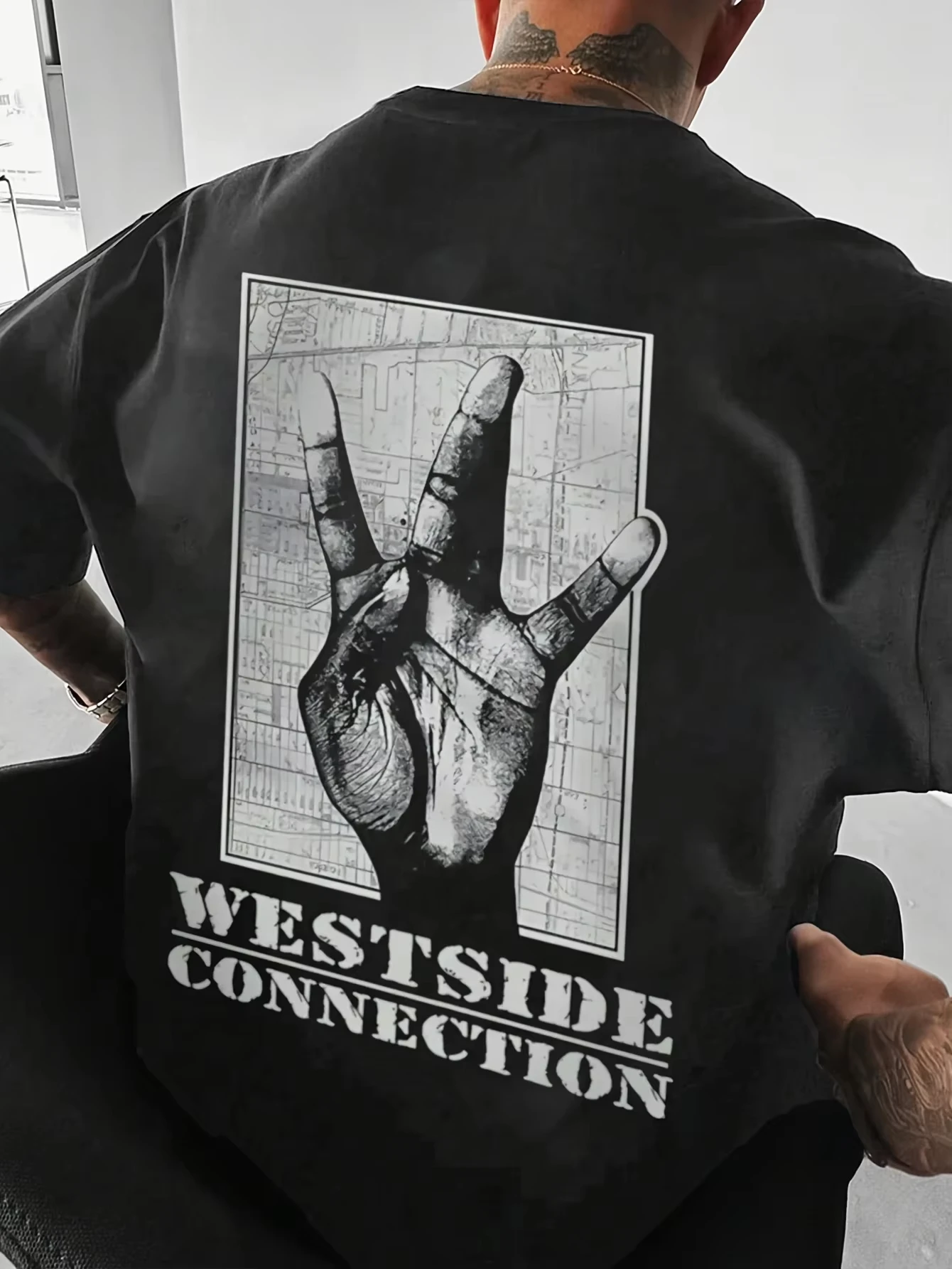 الرجال الراب نمط الهيب هوب منقوشة تي شيرت مطبوع القطن قصير الأكمام جولة الرقبة الأسود فضفاضة المناسب الصيف المألوف #1