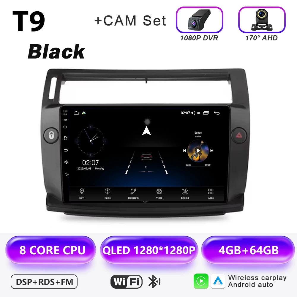 Android 16 multimediaspeler GPS autoradio navigatiesysteem voor Citroen C4 C-Triomphe Quatre 2004-2014 met Carplay