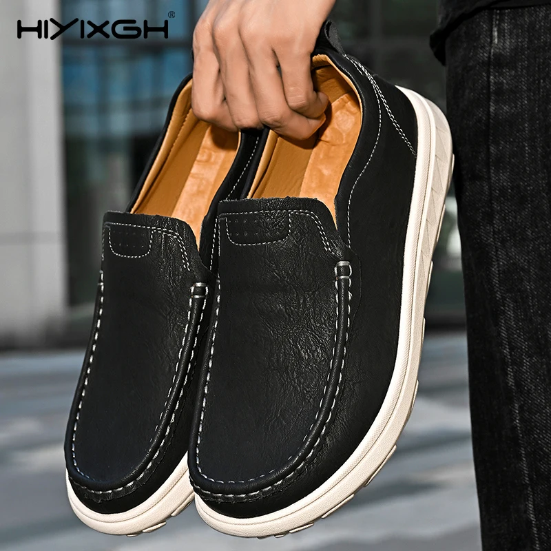 

New Men's Casual Shoes Fashion Comfortable Men's Shoes High Quality Leather Men Driving Handmade Flat Shoes Men Sneakers