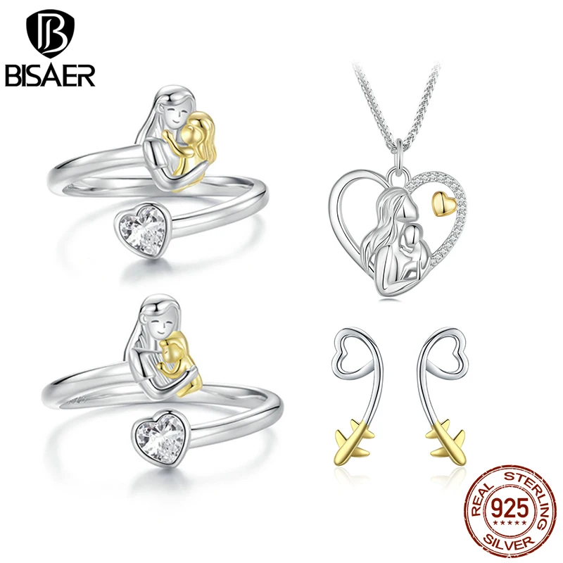 Bisaer-قلادة نسائية من الفضة الإسترلينية ، خاتم مفتوح ، عيد الأم ، عيد الأم ، عيد الميلاد ، مجوهرات راقية ، هدية #1