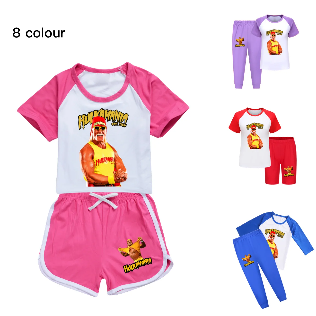 Girls Boys Clothing Set Kids Sports T shirt+Shorts Set Children Hulk Hogan Clothing Casual Comfort outfits Pyjamas Gift4919