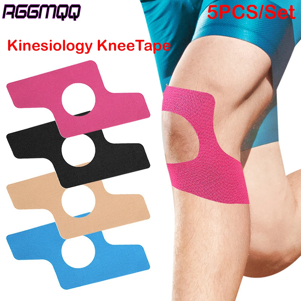 5 Stück vorgeschnittenes Kinesiologie-Tape für Knie – wasserdichte Knieunterstützung – atmungsaktives, latexfreies Sporttape für Laufen und Sport