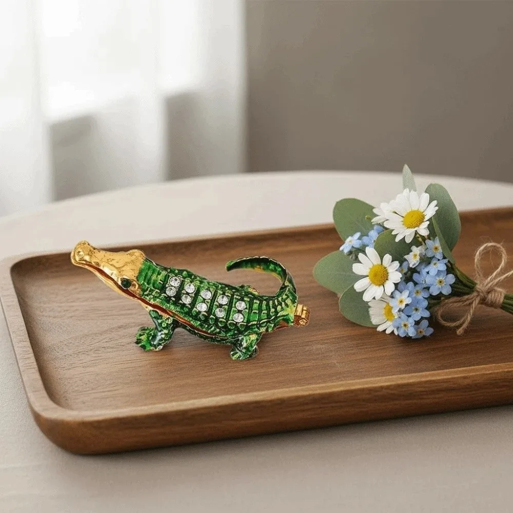 

Portable Magnetic Crocodile Mini Organizer Rhinestone Alloy Enamel Jewelry Box Ornament Anti-lost Ring Display Case Necklace