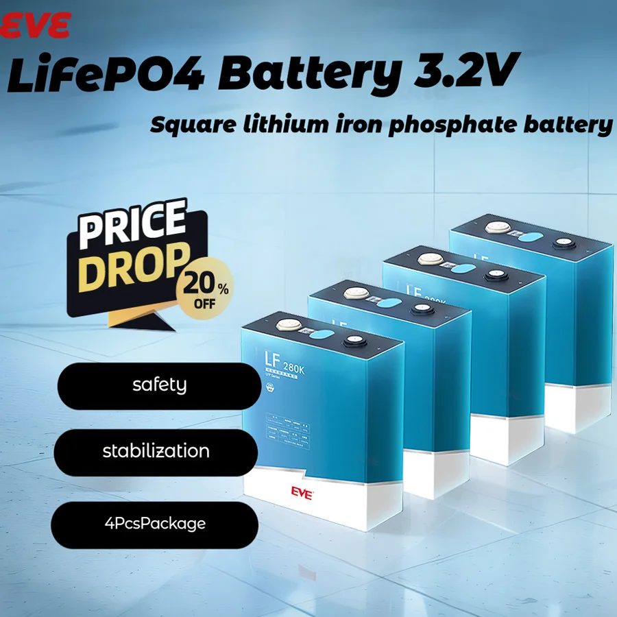 EVE LF280  LiFePO4 Battery 3.2V 280AH GRADE A Brand New Lithium Cells (4 Pcs Package)