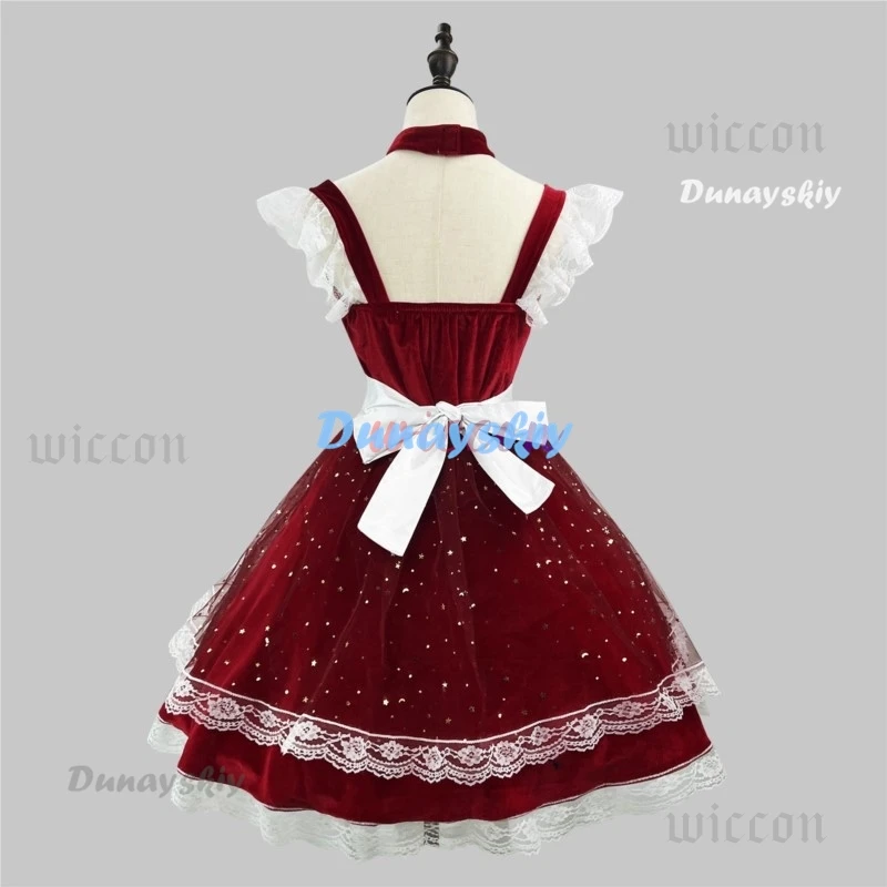 Costume da Babbo Natale di Natale Abito sexy in pizzo con fiocco di neve Halter BackBow Dress Uniform Abiti caldi in peluche Costumi Cosplay