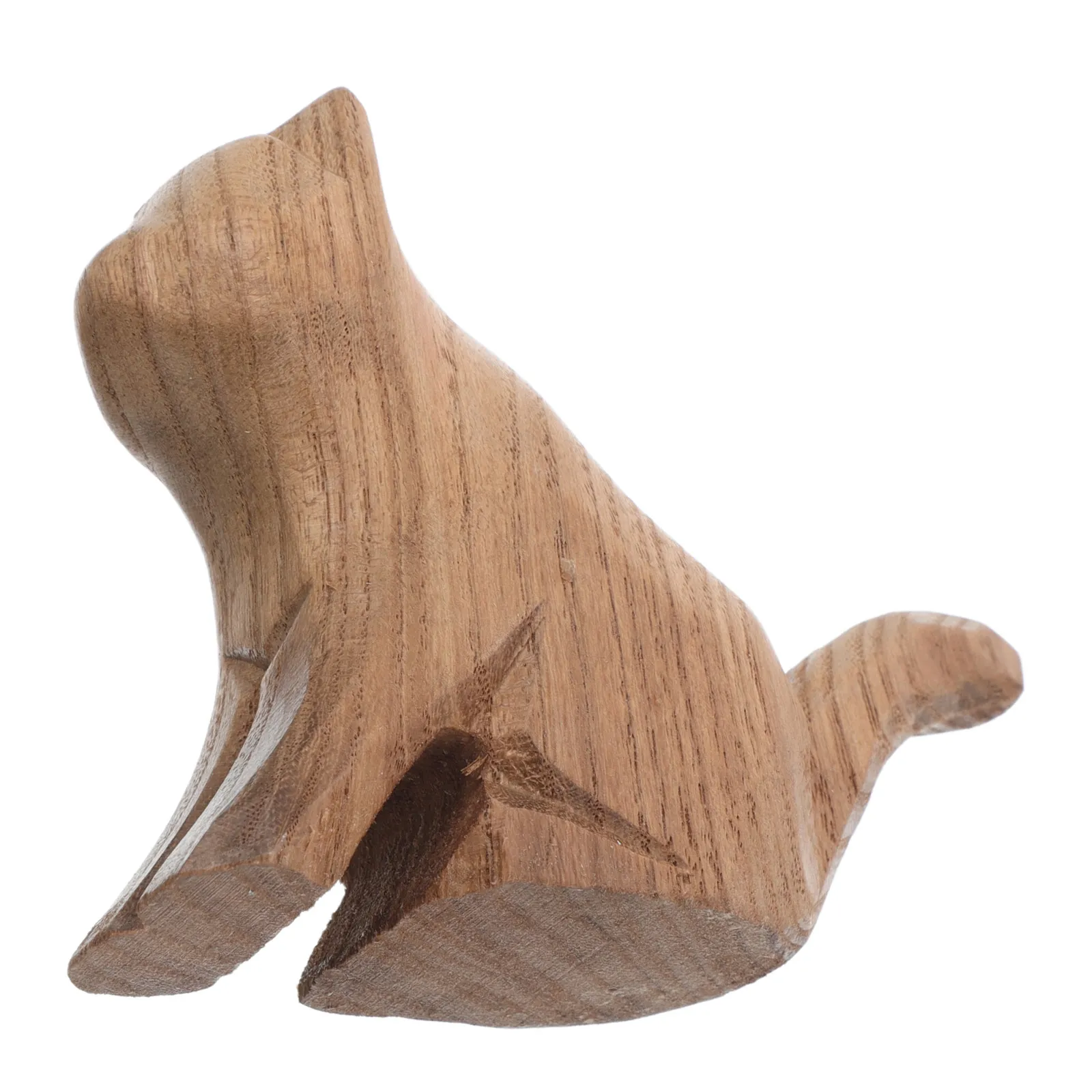 Handmade Wooden Cat Statue Artisan Crafted Kitten Figure Natural Wood Grain Detail for Desk Table Living Room Bedroom Decor