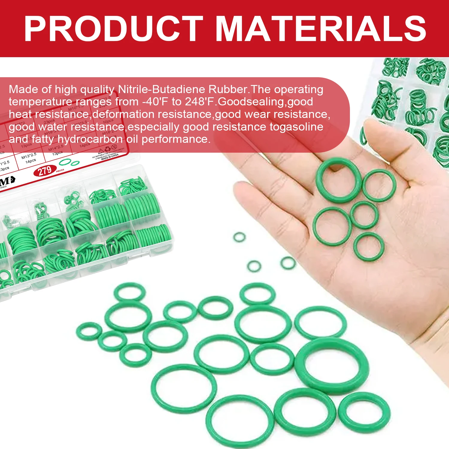 

VKKM Green Rubber O-Rings Set 279 Pieces, Various Sizes for All Sealing Needs to USA SHIPPING