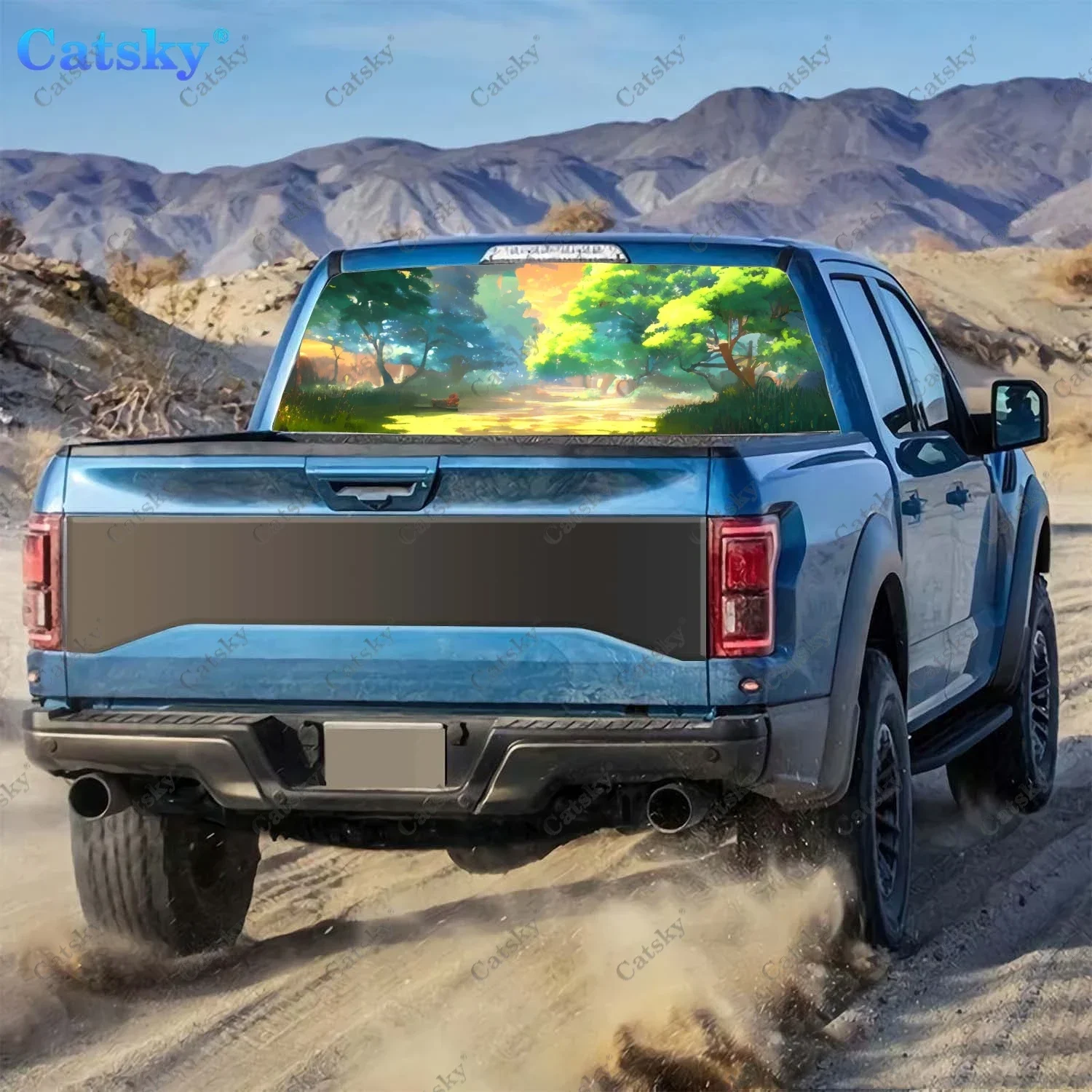 Colorful Drawing Print Car Rear Window Sticker Decor Windshield Decal Truck Rear Window Decal Universal Perforated Vinyl Graphic