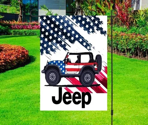 Independence Day - Red White Blue Jeep - 4th July - Yard Flag UUI GGX