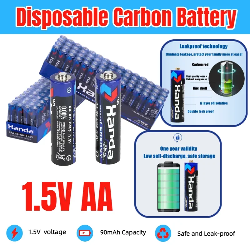 Hot sale 1.5V AA Zinc Carbon Batteries R6 Bulk Pack for LED Light Toy Camera Flashlight Razor CD Player Wireless Mouse Keyboard