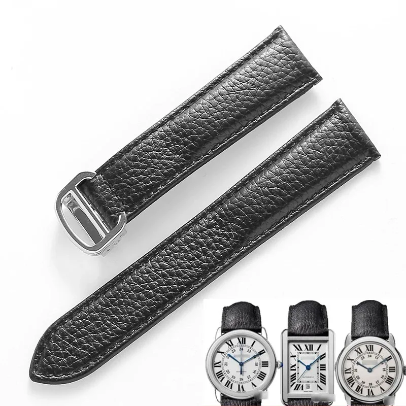 

Genuine Leather Watch Strap for Cartier Tank London Solo Soft Comfortable Lychee Pattern Watchband 20mm 22mm 23mm Accessories