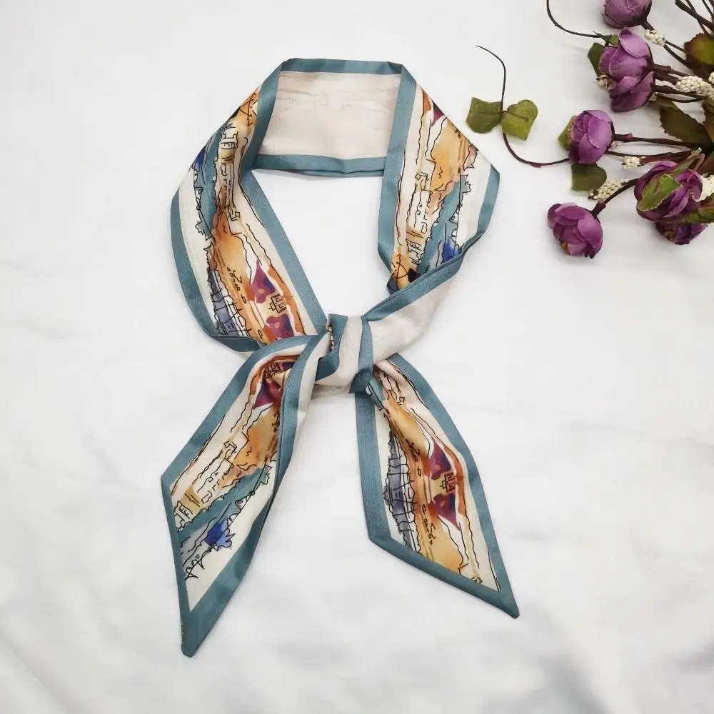 

Retro Floral Headband Oil Painting Ribbon Headscarves Chinese Style Neck Tie