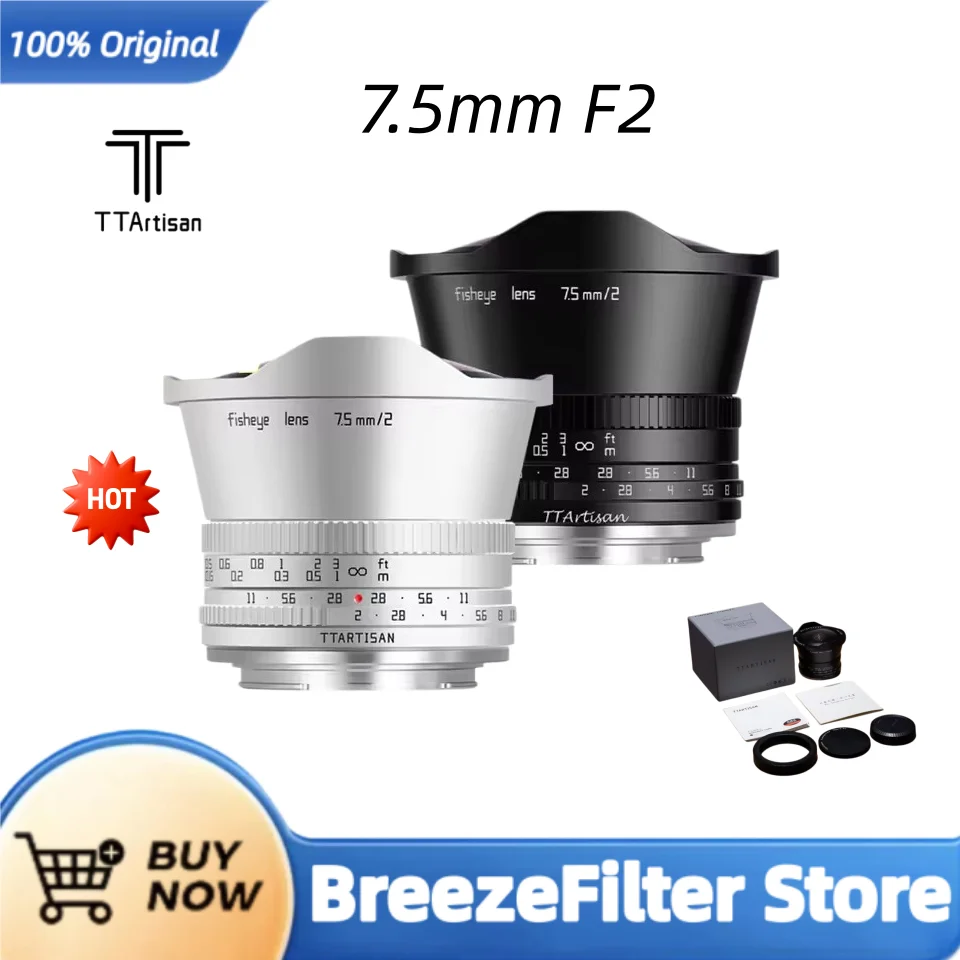TTArtisan APS-C 7.5mm F2 어안렌즈 (인물 사진 촬영용) - 니콘 Z, 캐논 EOS-R, M43, 후지필름 XF, 파나소닉 L, 소니 E 마운트 호환
