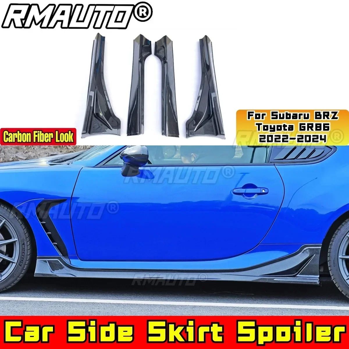 BRZ GR86 Side Skirt Splitter Carbon Fiber Look Side Skirt Guard DC Style For Subaru BRZ Toyota GR86 2022-2024 Car Accessories