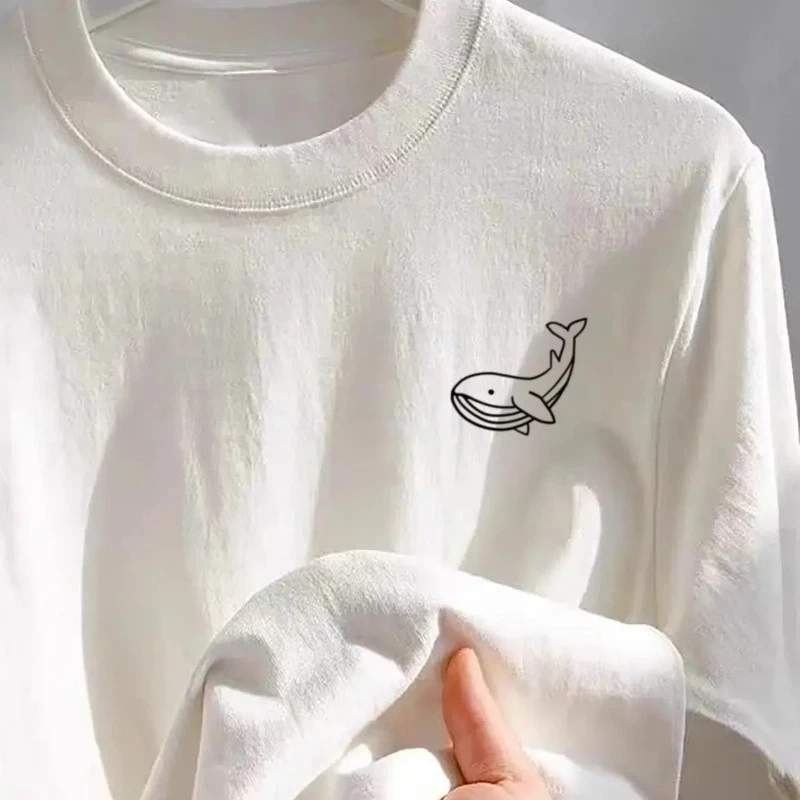 

Whale Print Crew Neck Short Sleeve T-Shirt Top Women's Summer Fashion Casual Sweatshirt Cotton Fashion Harajuku Women's Top