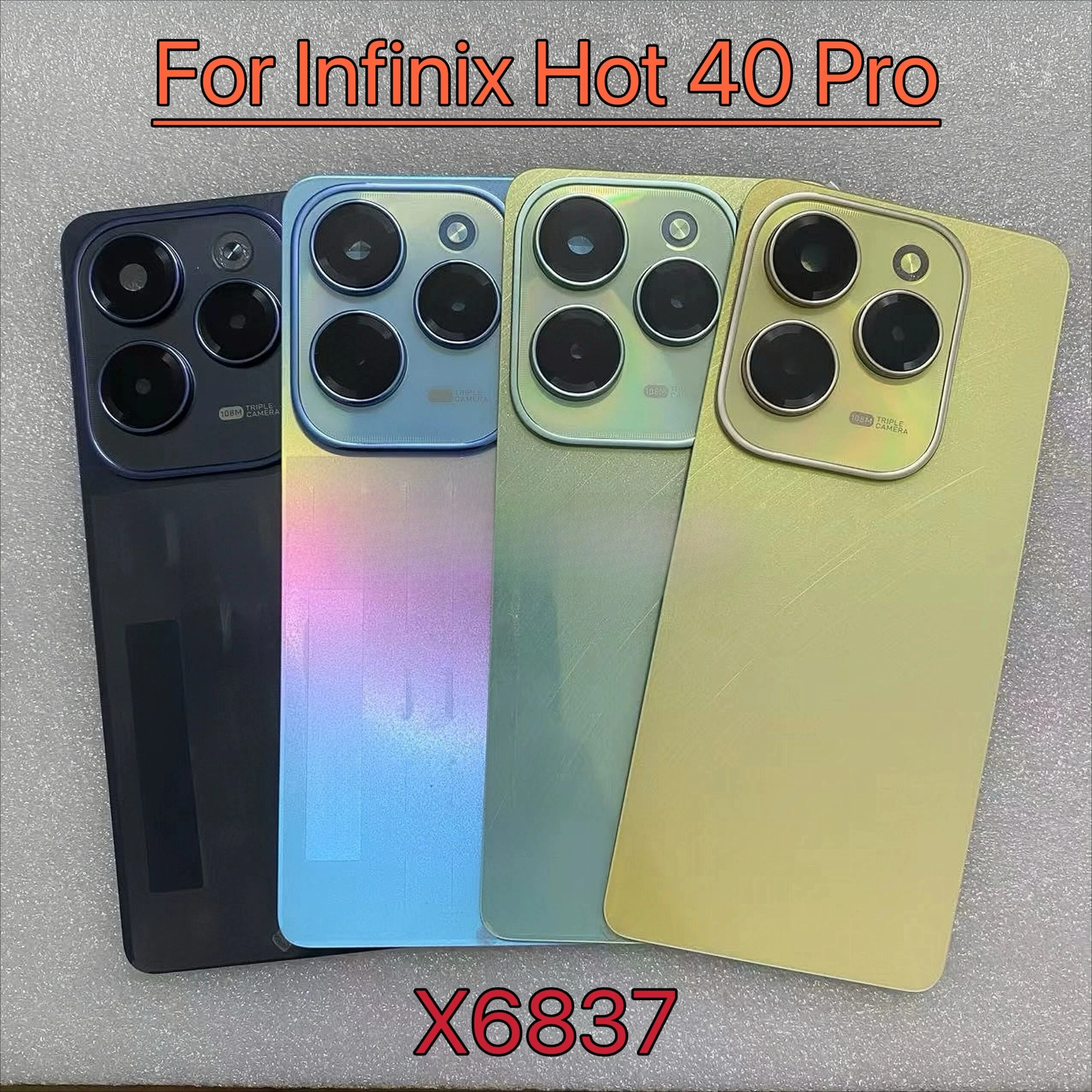 For Infinix Hot 40 Pro X6837 Battery Cover Back Panel Rear Case Replace