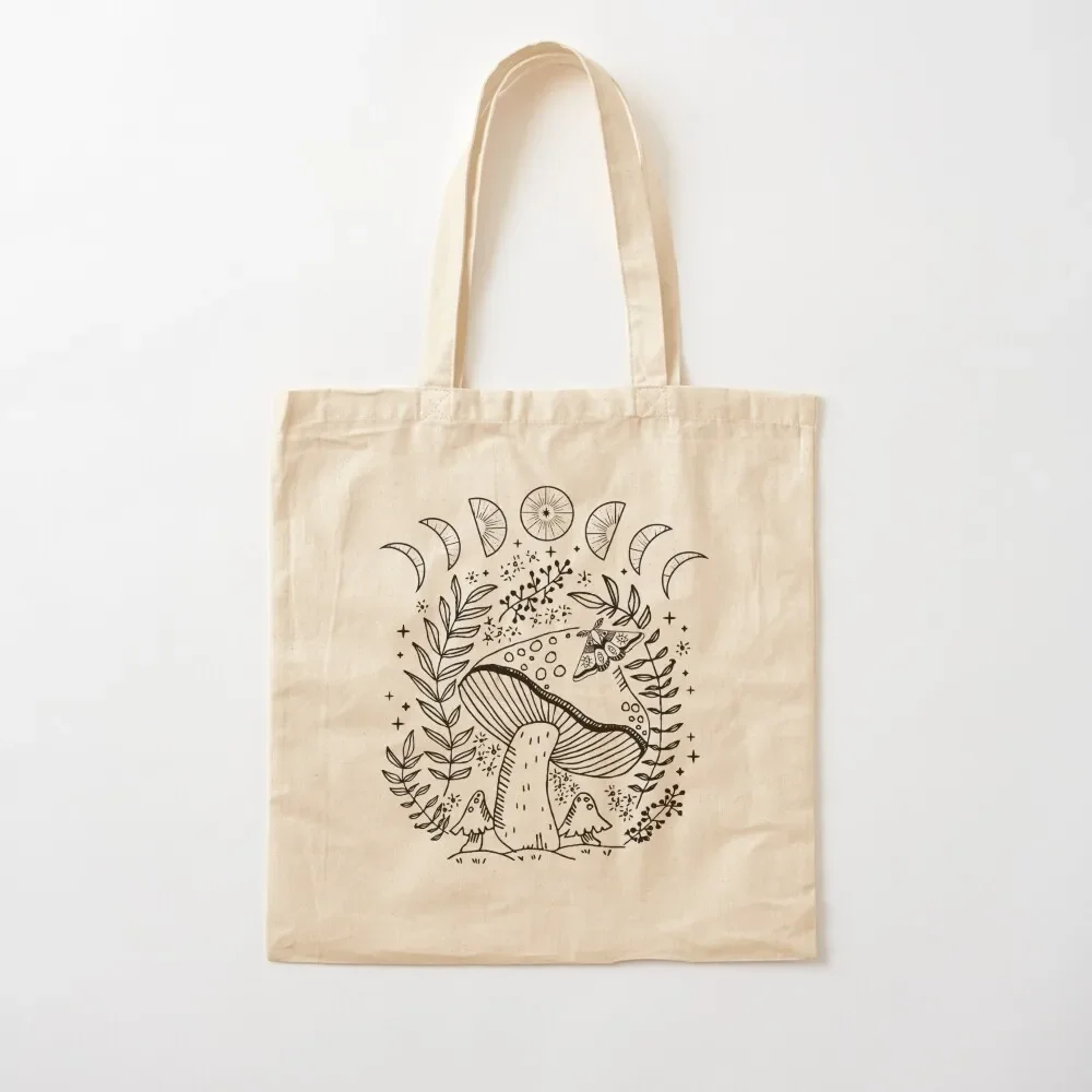 Dark Academia Witchy Moon: Goblincore Cottagecore Aesthetic Fungi Moon Phases, Nature Forest Fairy Grunge Farmcore Tote Bag