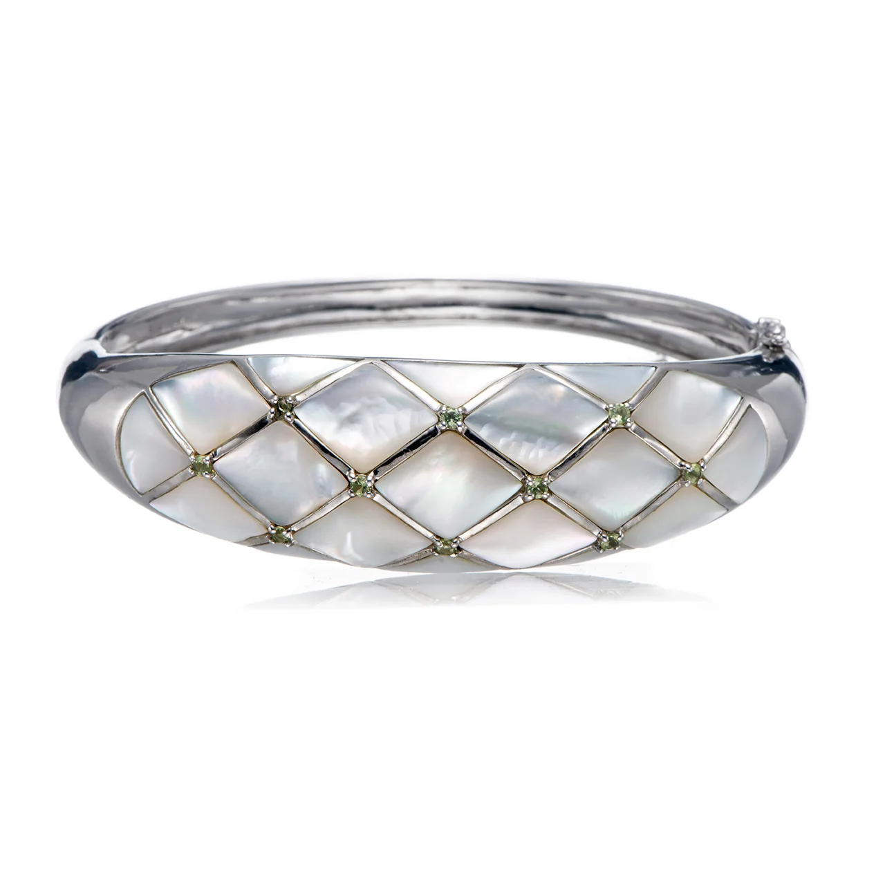 Mother of Pearl Rhodium Over Sterling Silver Bangel