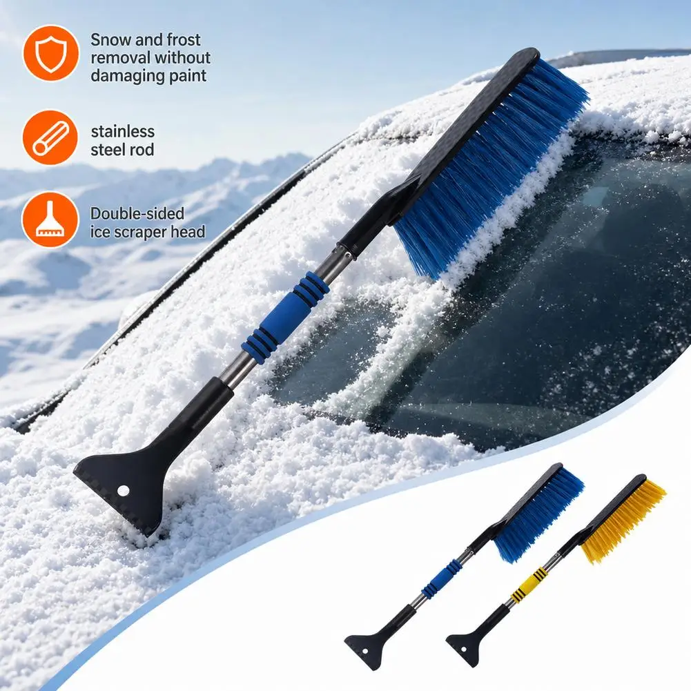 Extendable Car Snow Brush Ice Scraper 2 in 1 Windshield Snow Removal Shovel Winter Defrosting Tool Auto Glass Scraper
