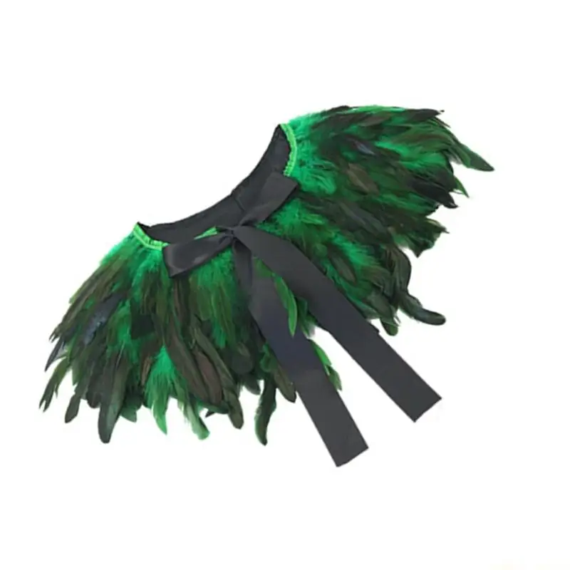 31BF Dramatischer, mit Federn verzierter Schal. Praktisches Nylon-Accessoire für Bühnenshows