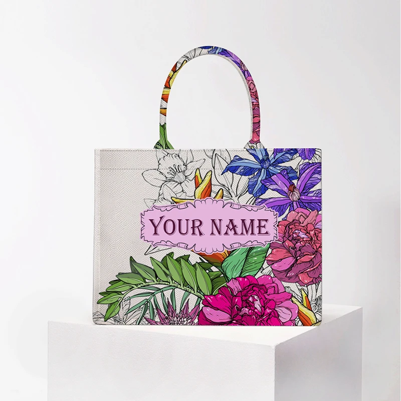 

Spring And Summer Personalized Fashion Printing Large Capacity Canvas Bag Name Custom Letters Tote Women Commuter Travel Bag