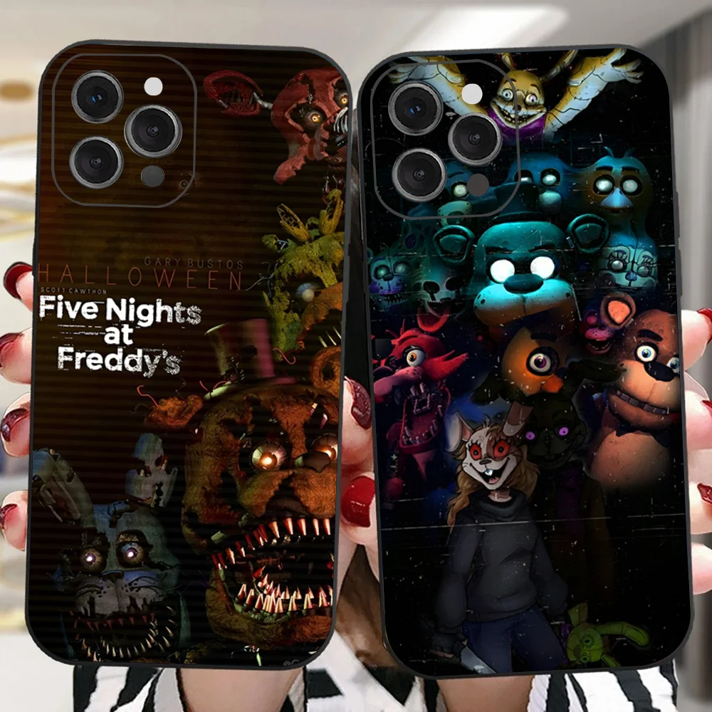 FNAF F-Five N-Nights At-Freddys Phone Case For IPhone 16 15 14 13 Pro Max 11 12 Mini X Xs XR Se 2022 Black Silicone Cover