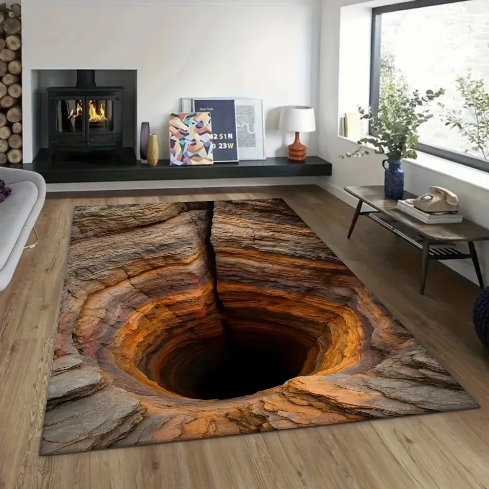 3D Hole Illusion Rug, Realistic Cave Floor Carpet, Unique Optical Illusion Area Rug for Living Room, Fun Novelty Home Decor