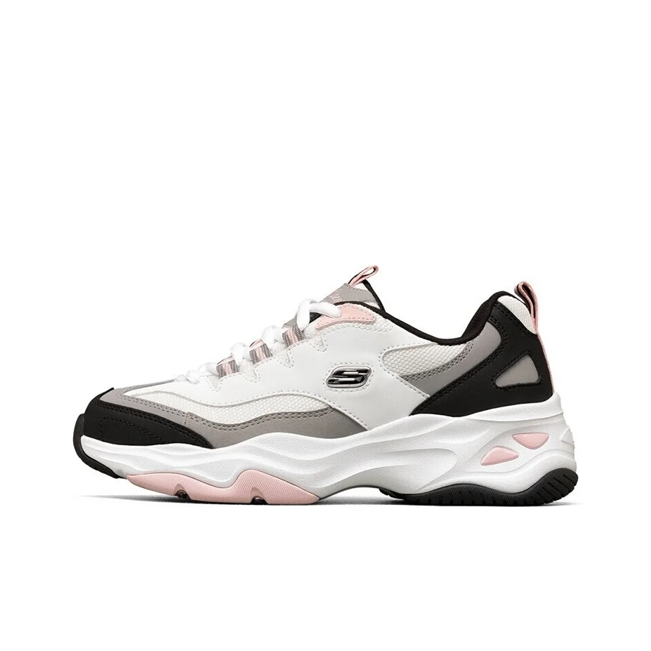Skechers D'LITES Textile, Synthetic Leather Low top Chunky Sneakers Women's White Black Pink 149492-WBPK