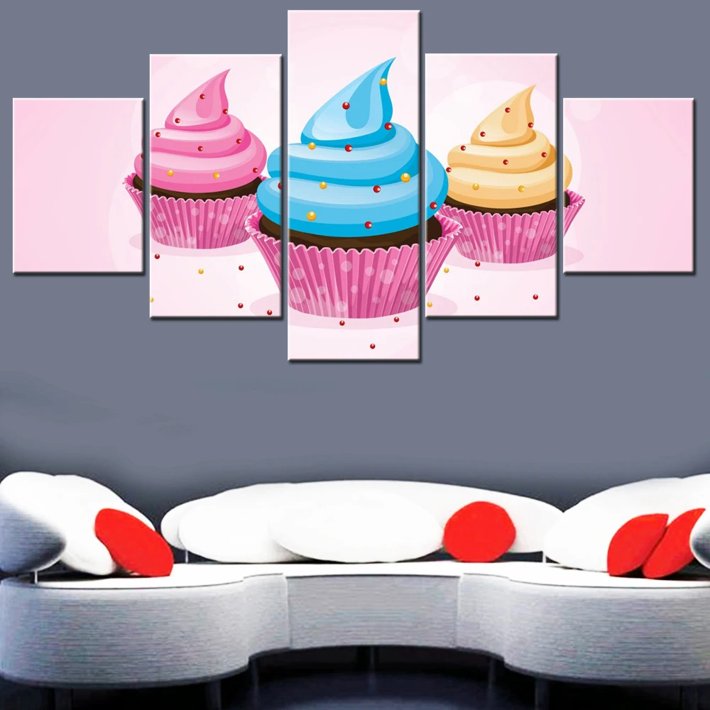 

5 Pieces Canvas Wall Arts Poster Painting Food Ice cream Cupcake Wallpaper Interior Home Decor Morder Picture Printing Mural